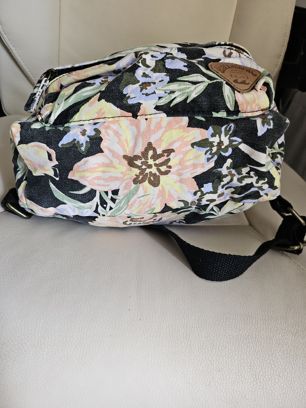 Billabong Black Floral Mini Backpack with Pastel Flowers - Picture 2 of 8